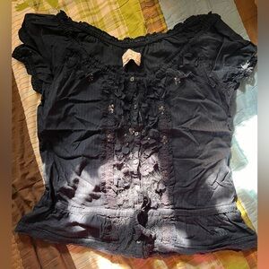 Abercrombie and Fitch Vintage Women's Black Ruffled Top
